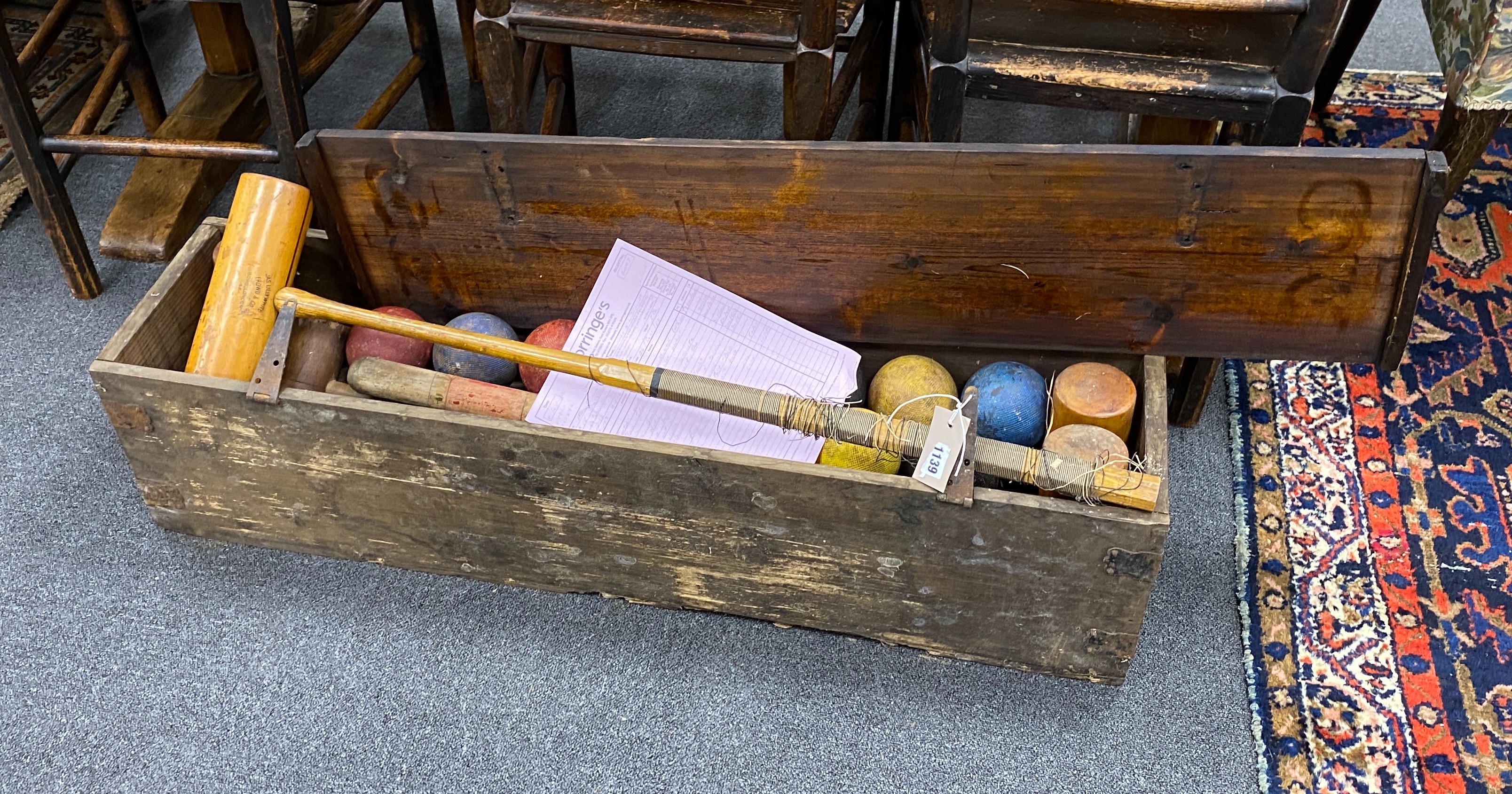 A Frowde & Co. croquet set in pine case